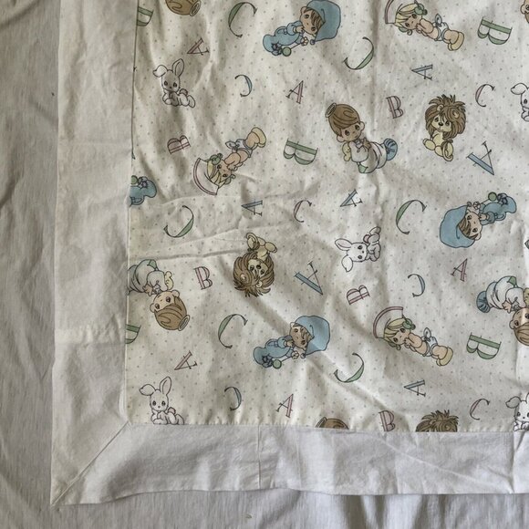 Vintage Precious Moments Baby Quilt Blanket 36" X 36" Custom Handmade White Cott - Picture 9 of 10